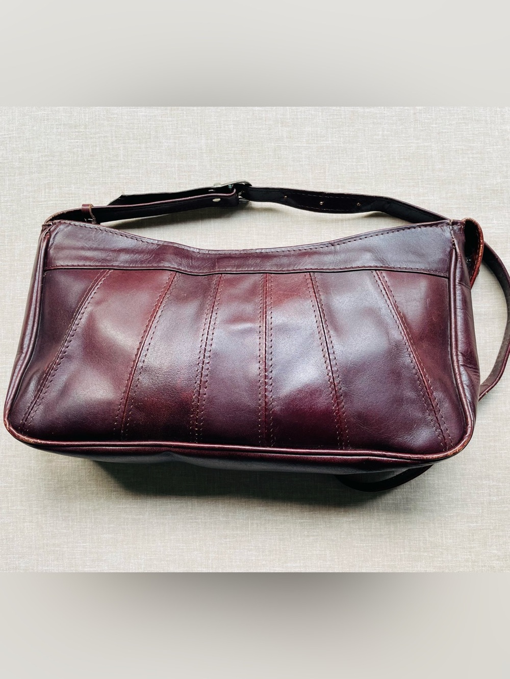 Vintage Genuine Leather Burgundy Shoulder Bag | Y2K Baguette Purse | Adjustable